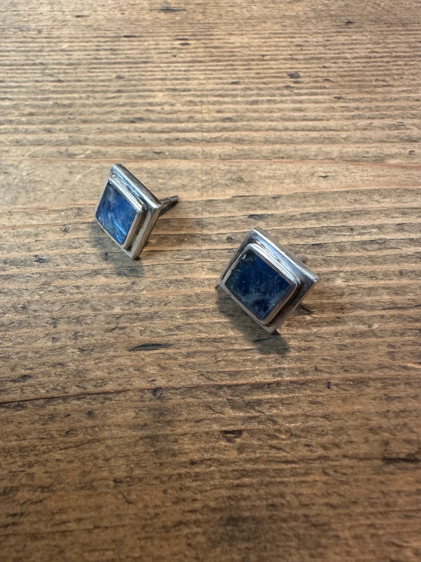 Vintage Labradorite Square 925 Silver Stud Earrings