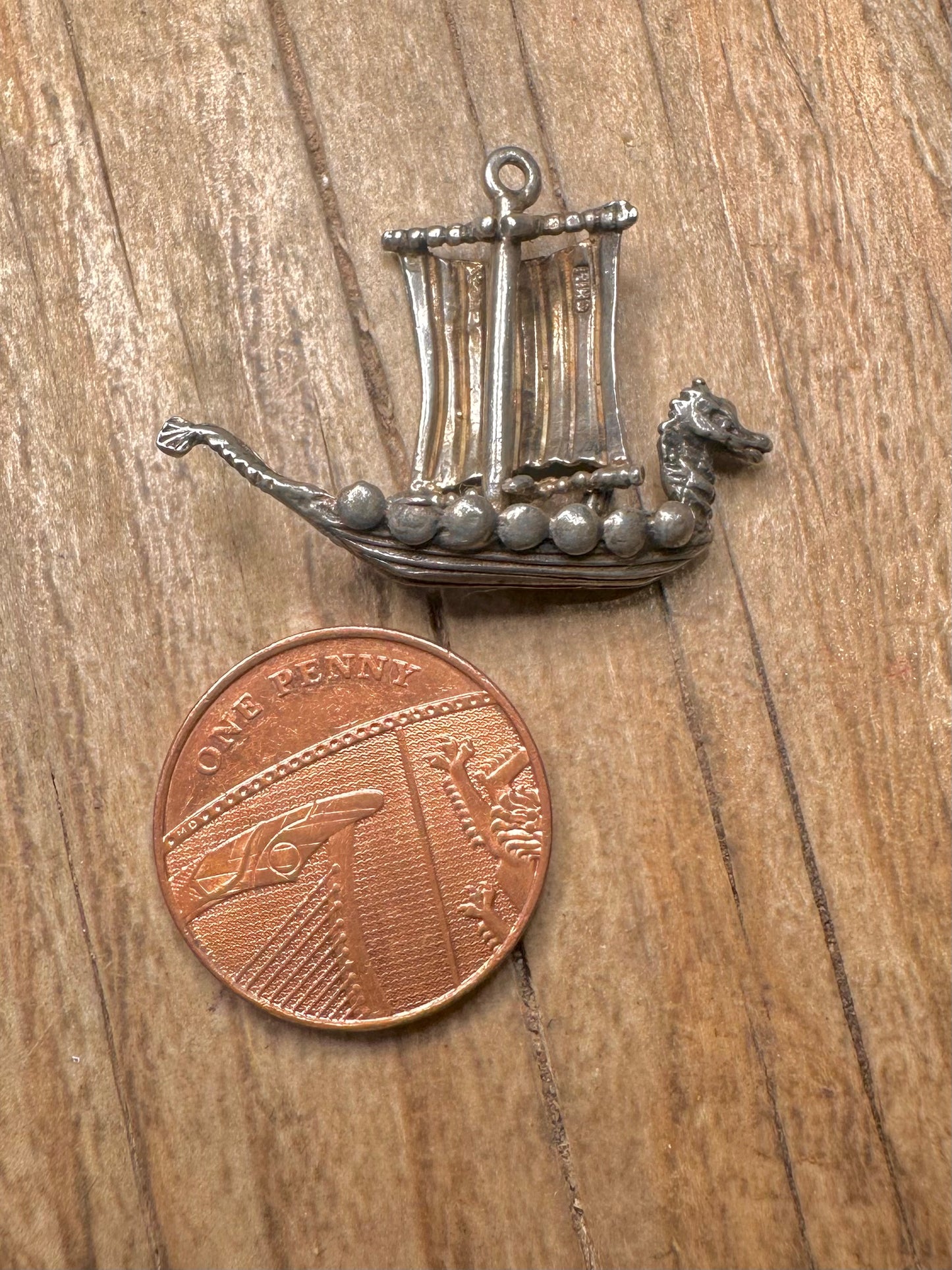 Vintage CHIM Viking Ship 925 Sterling Silver Charm Pendant