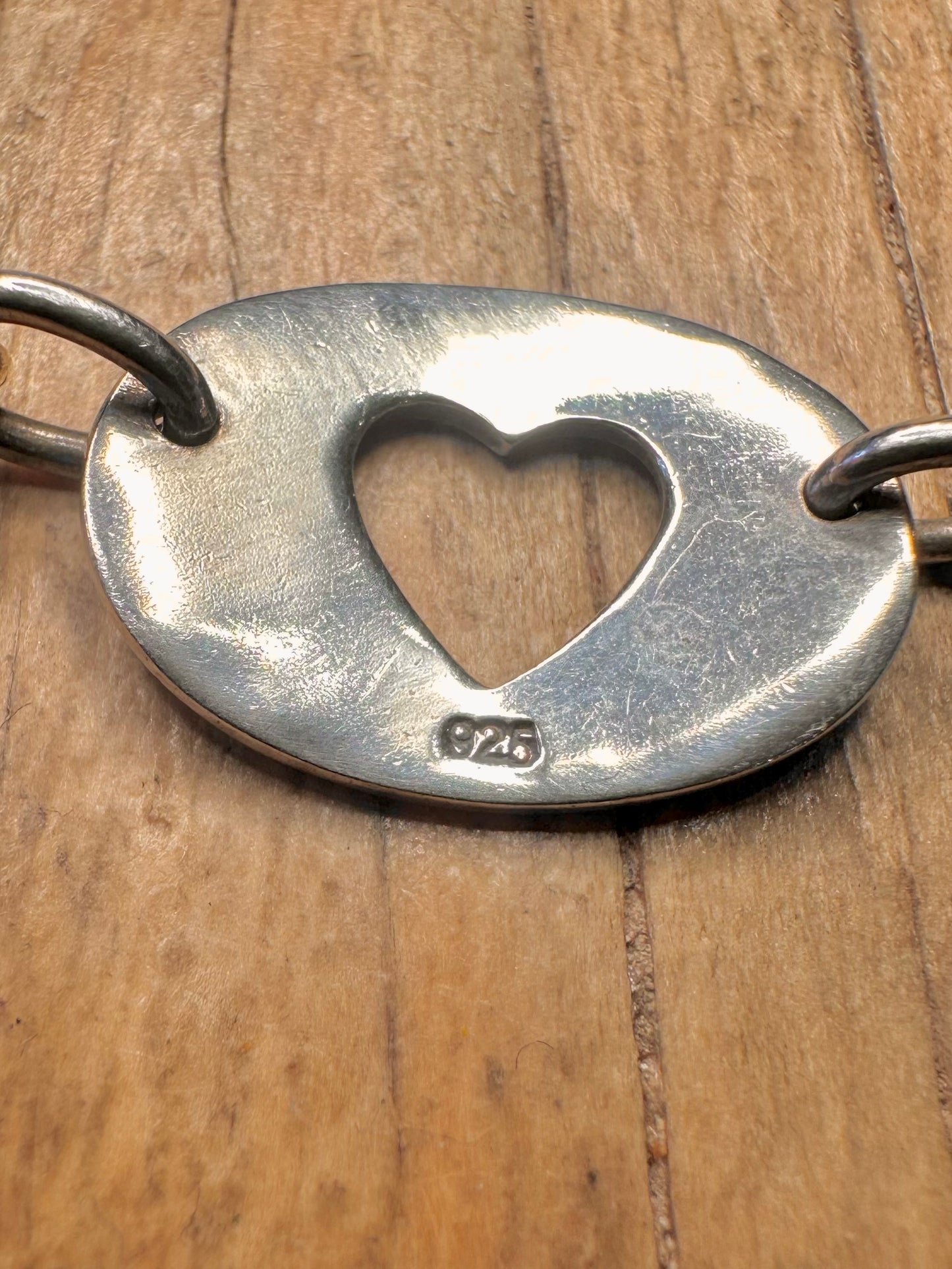 Modernist Heart Tag Oval Link Chain 925 Sterling Silver 16 inch Necklace