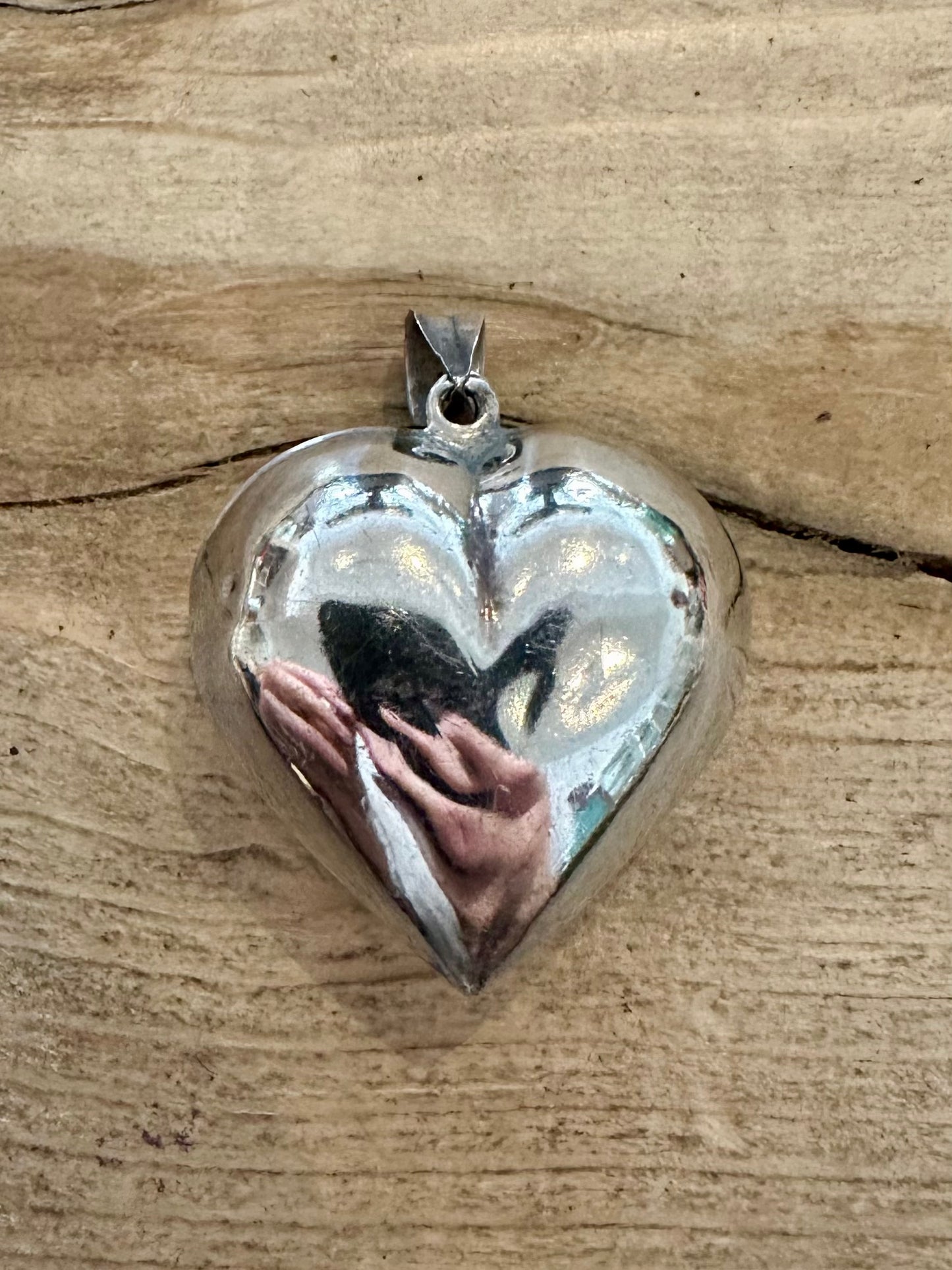 Vintage Large Puff Heart 925 Silver Pendant