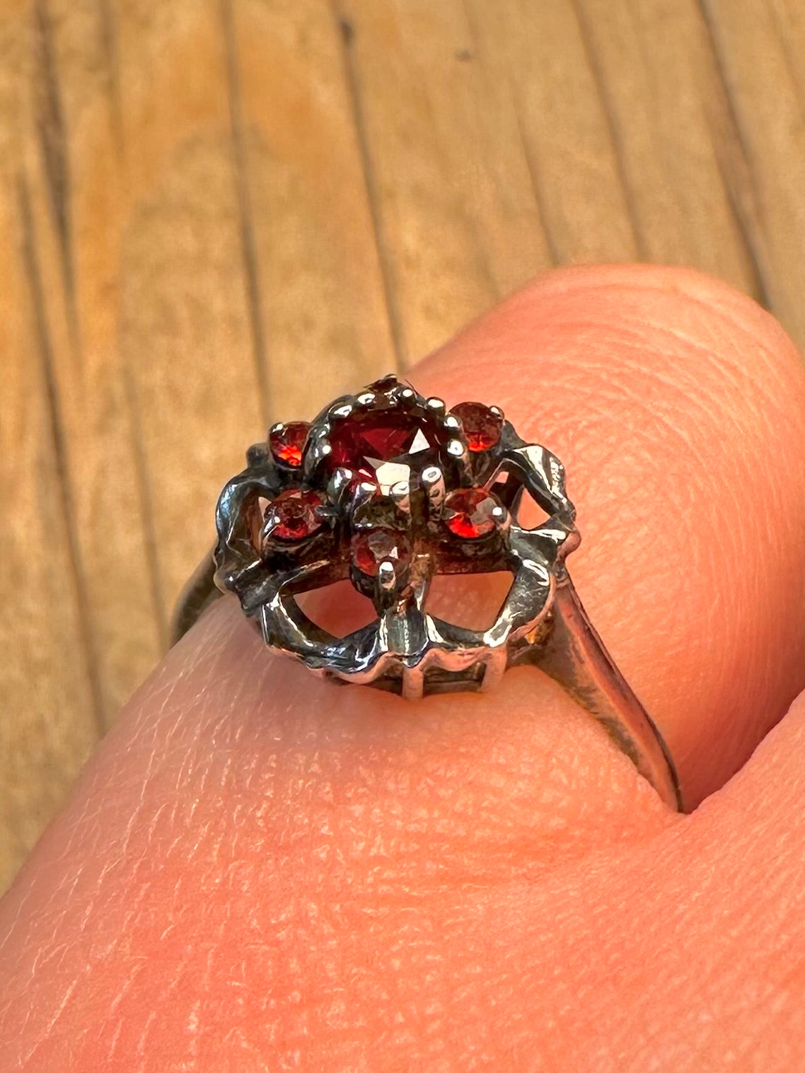 Vintage Garnet Cluster 925 Sterling Silver Size K1/2 Ring