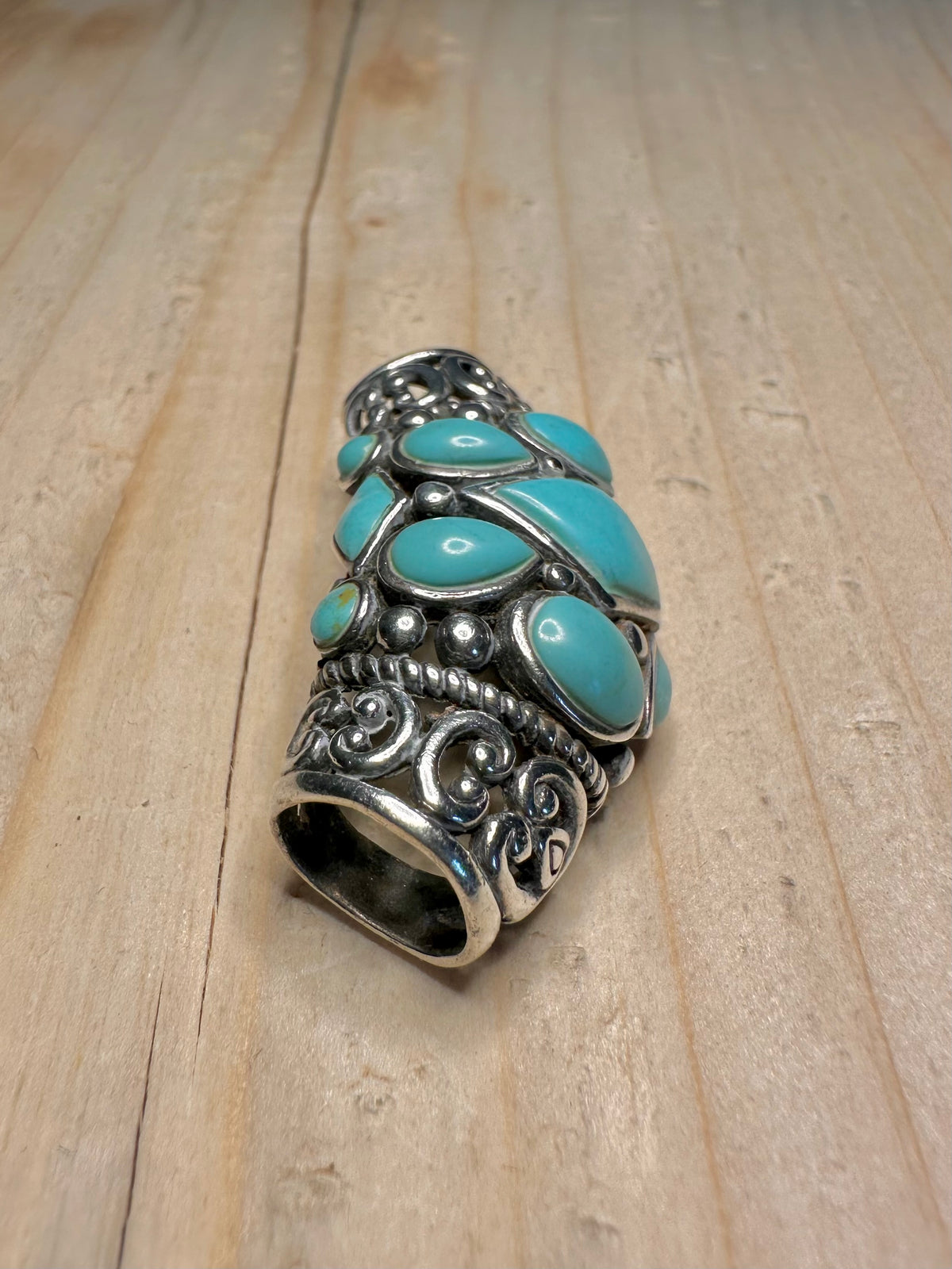 Turquoise Bali Filigree Slide 925 Sterling Silver Pendant