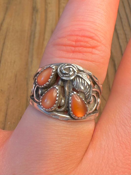 Southwestern Mussel Shell Floral 925 Sterling Silver Size P Ring