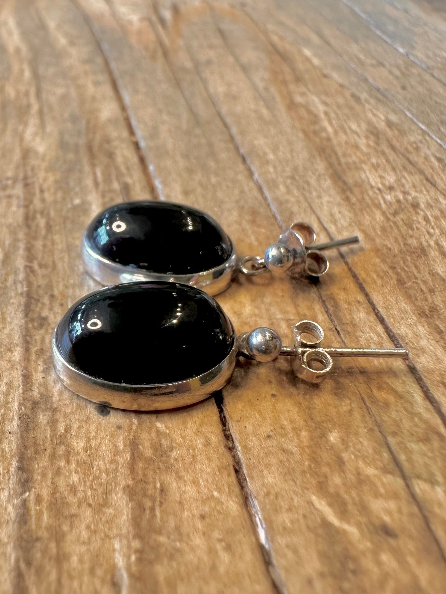 Black Oval Onyx 925 Sterling Silver Earrings