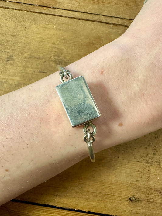 Abstract Square Block 925 Silver Hook Clasp 7 inch Bracelet