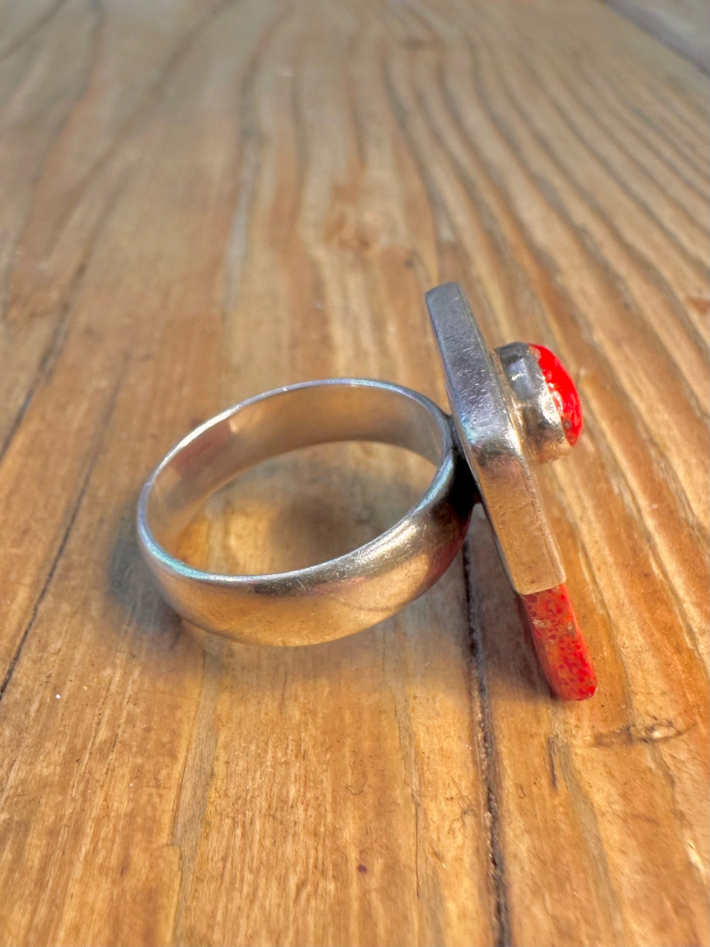 Abstract Coral Square 925 Sterling Silver Size N Ring