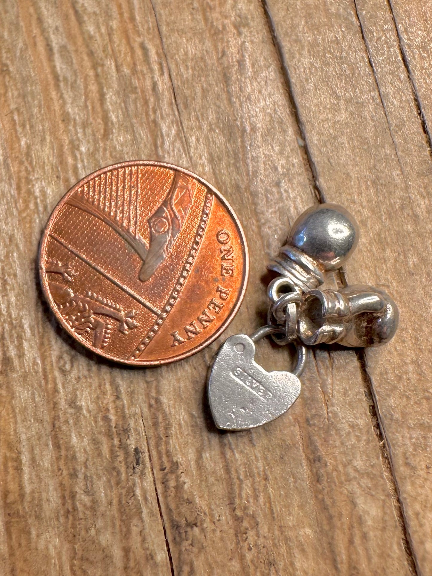 Vintage Heart and Boxing Gloves 925 Sterling Silver Charm Pendant