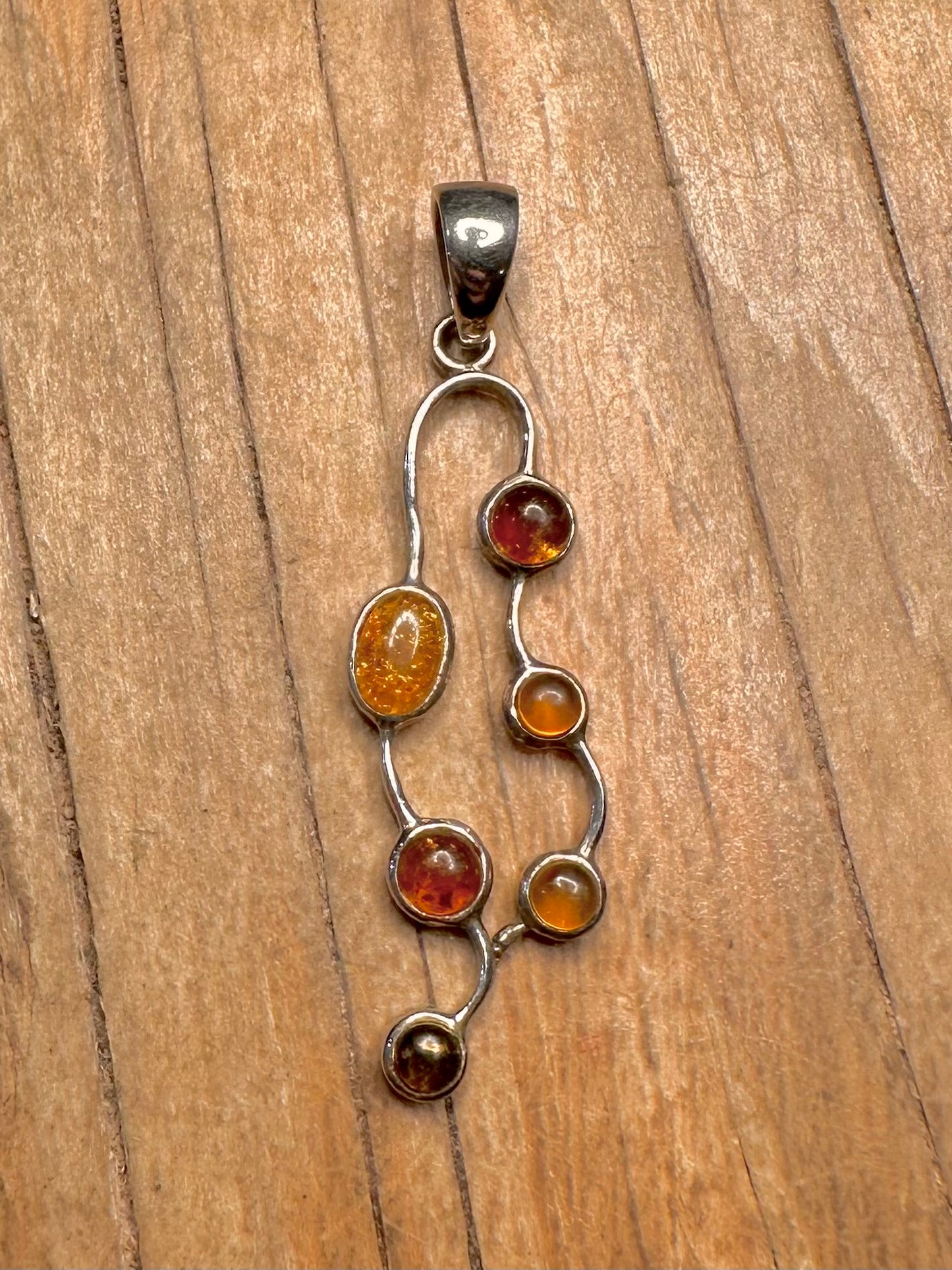 Abstract Amber 925 Sterling Silver Pendant