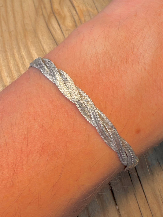 Vintage Twisted Woven Flat Chain 925 Silver 7.2 inch Bracelet