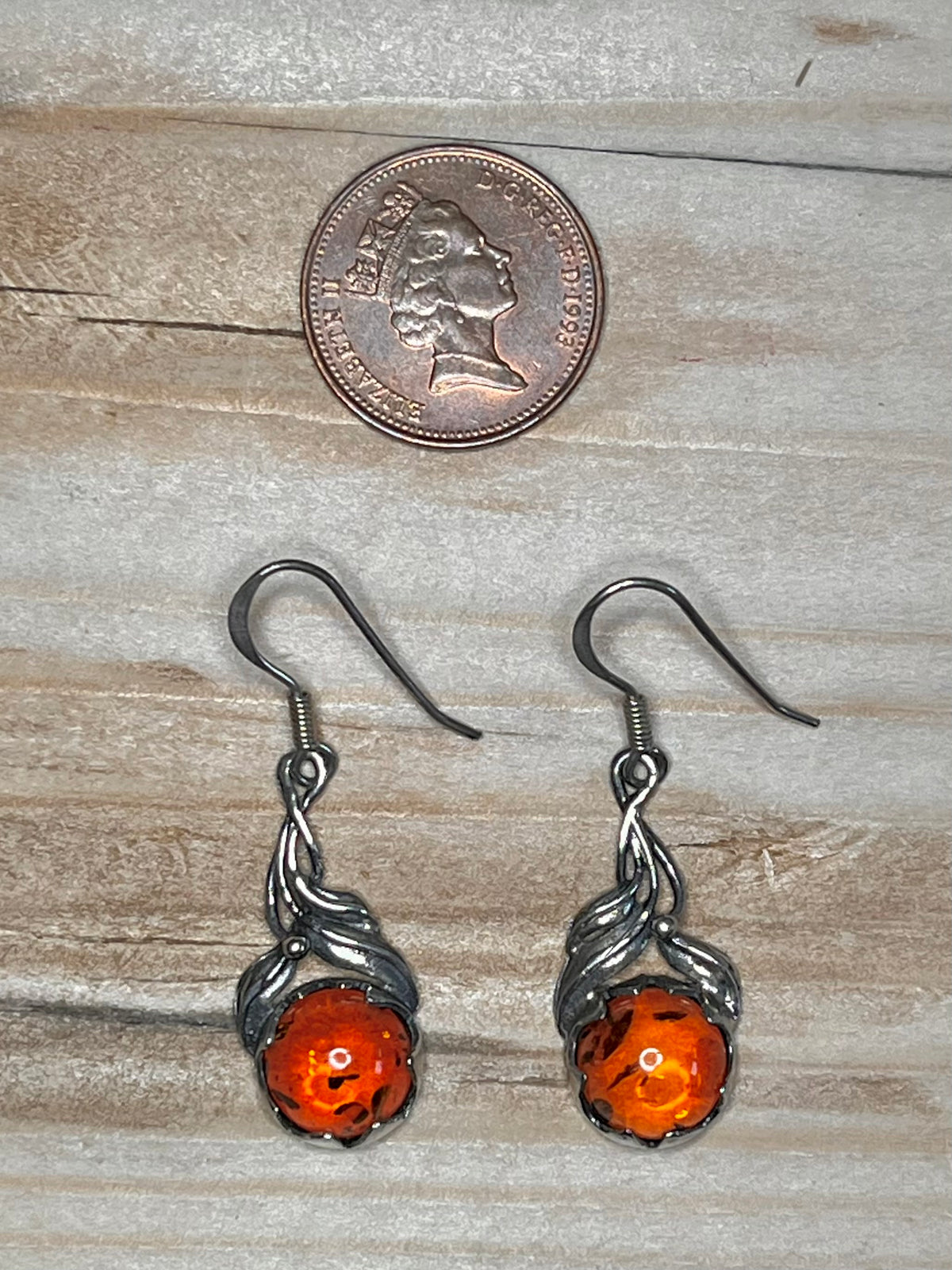 Amber Leaf Drop 925 Sterling Silver Earrings