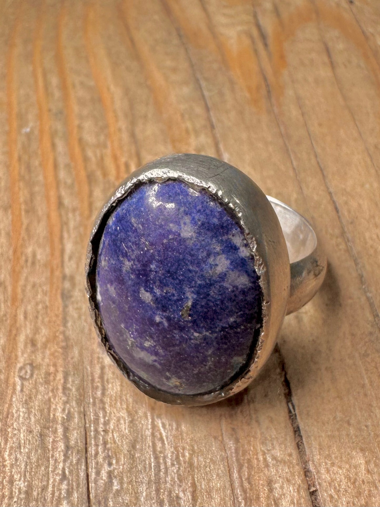 Vintage 2000 Lapis Oval 925 Sterling Silver Size S Ring