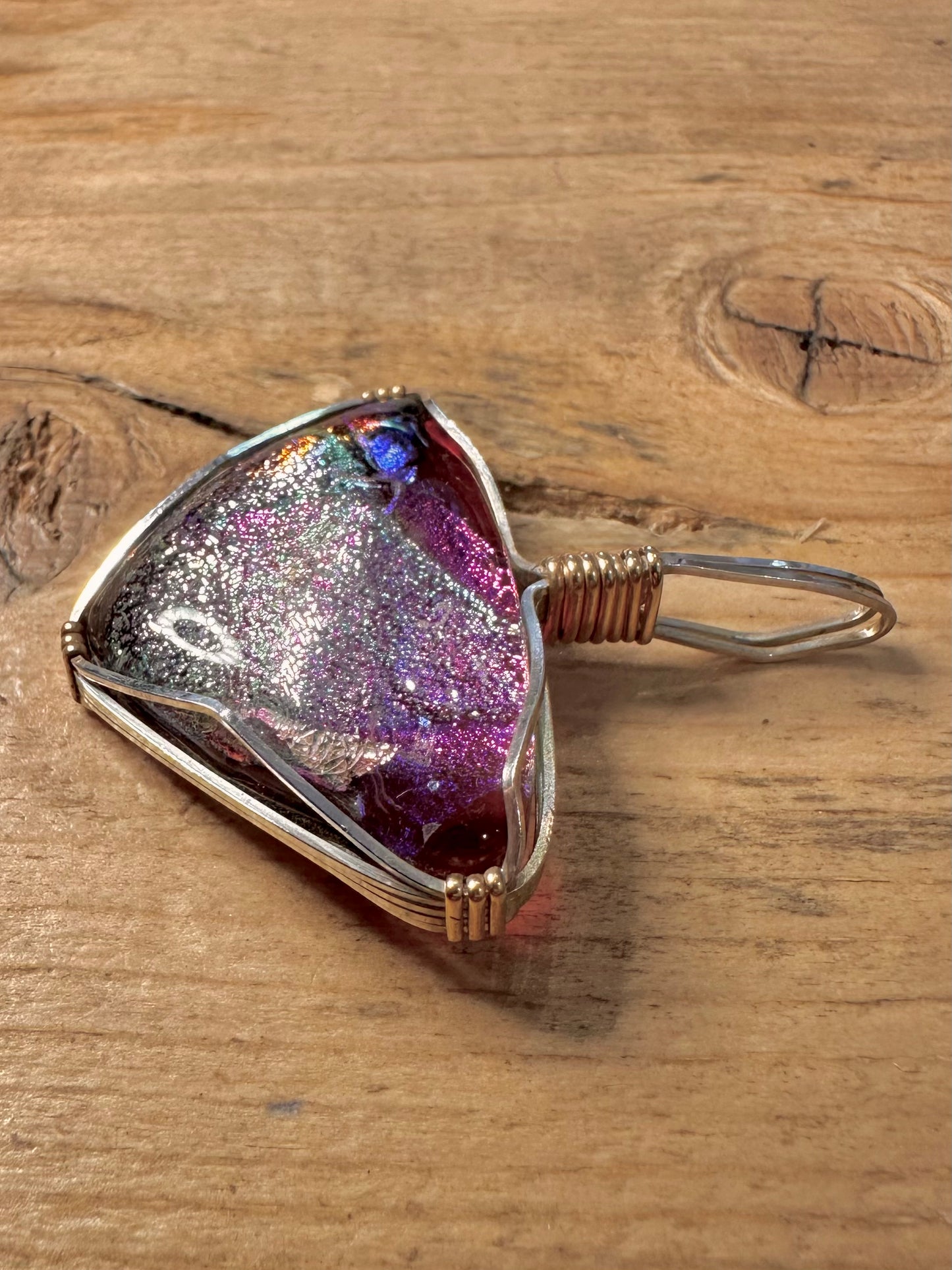Abstract Dichroic Glass Purple Silver Pendant