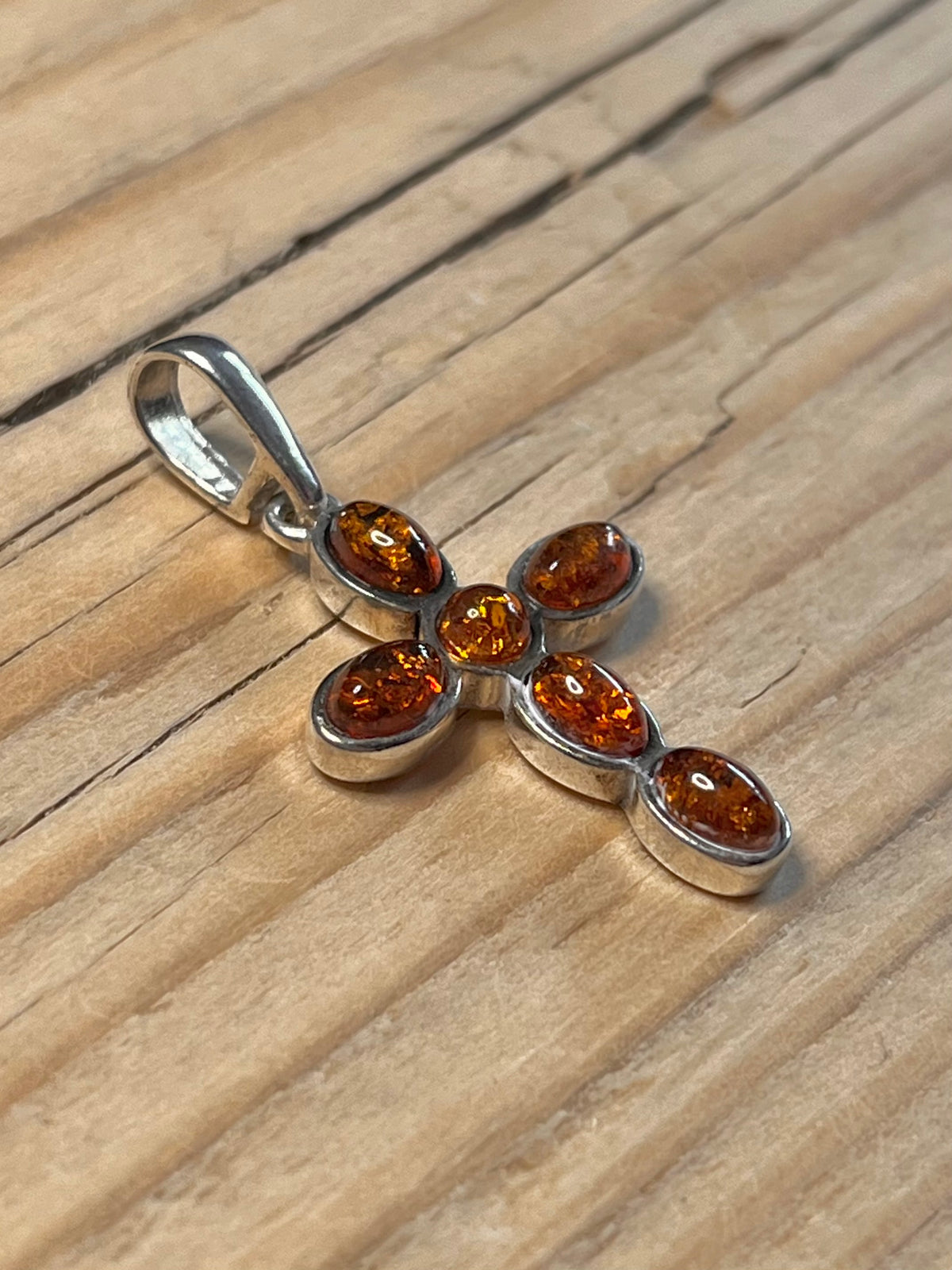 Amber Cross 925 Sterling Silver Pendant