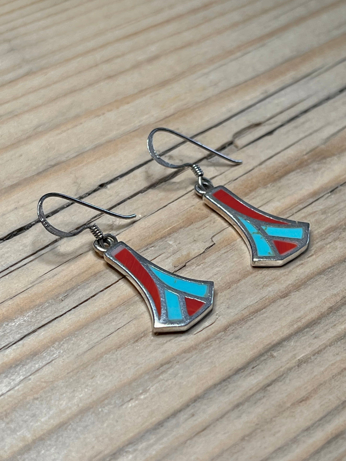 Mixed Blue and Red Inlay Bell Shaped 925 Sterling Silver Drop Earrings