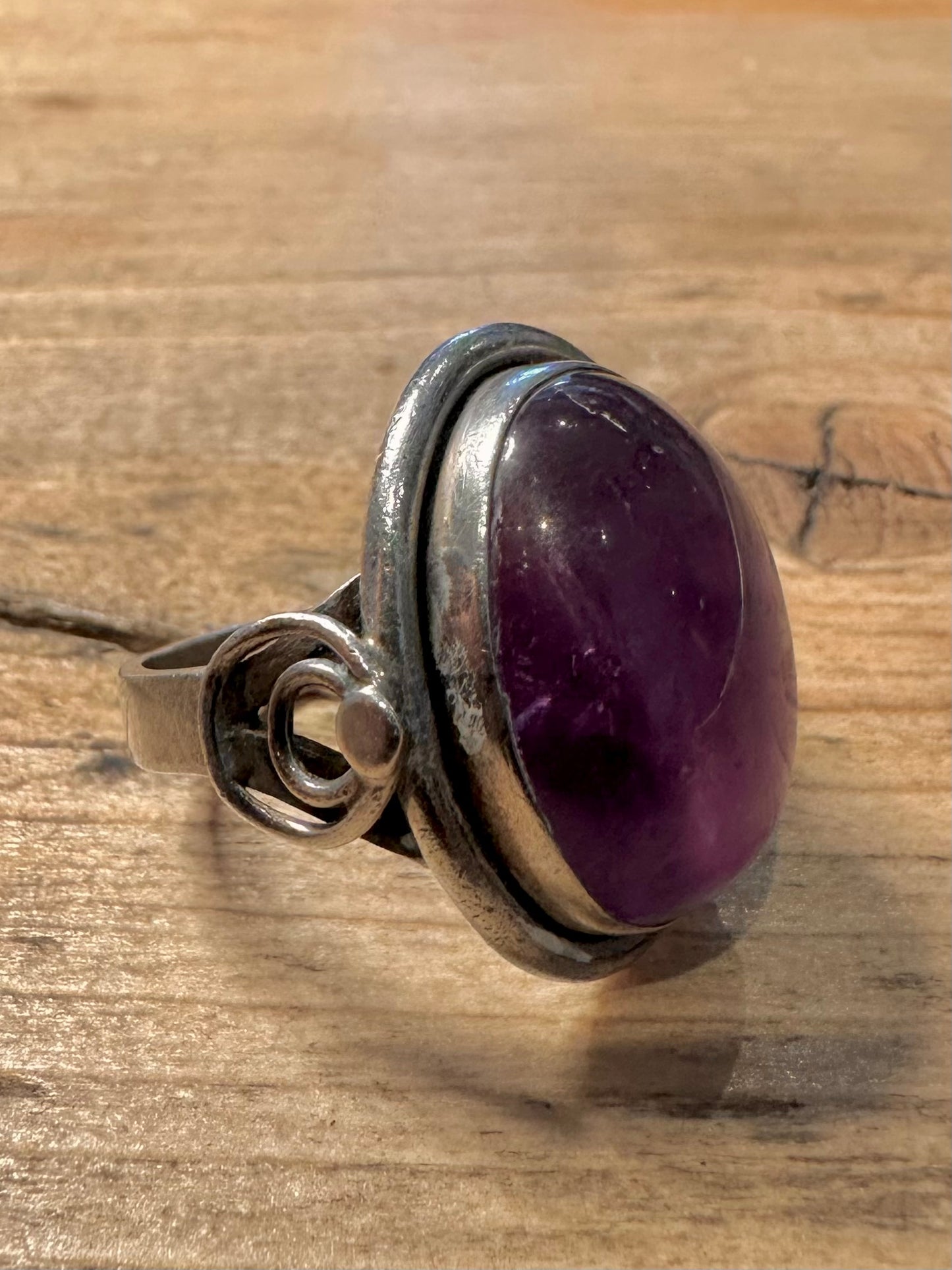Vintage Amethyst Cabochon 925 Silver Size P Ring