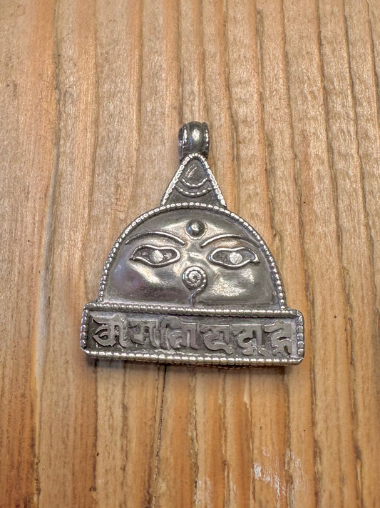 Vintage Buddha Face Triangle 925 Sterling Silver Pendant