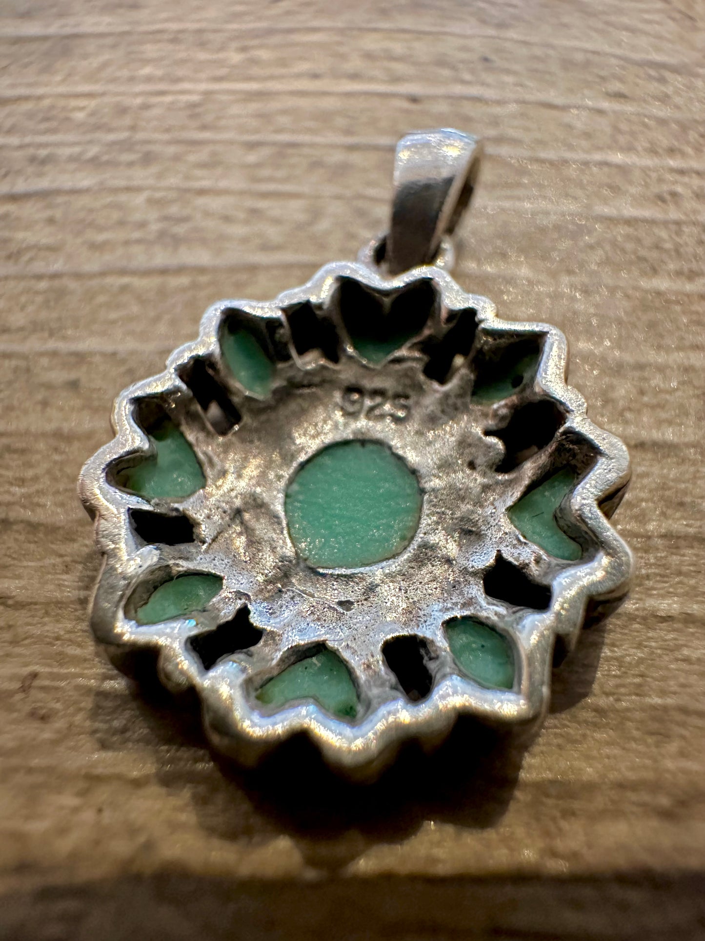 Vintage Turquoise Flower Hearts 925 Silver Pendant