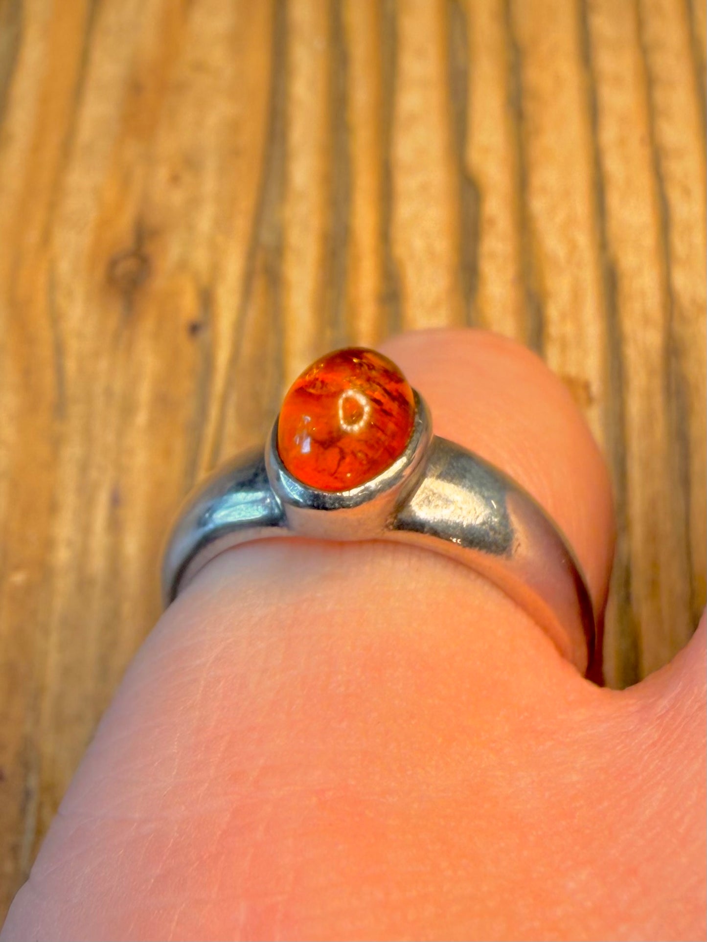 Amber Oval 925 Sterling Silver Size N1/2 Ring