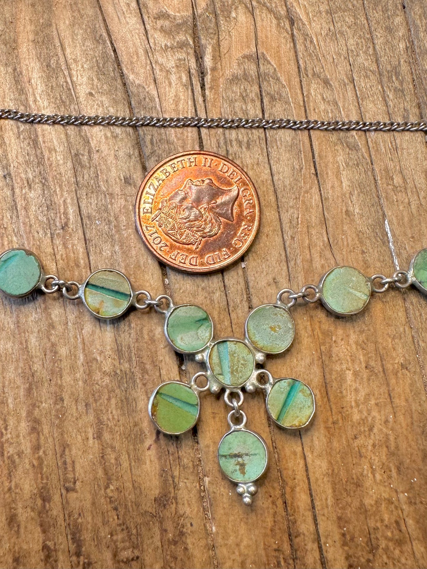 Turquoise Ornate Curb Chain 925 Sterling Silver 16 to 16.85 inch Necklace