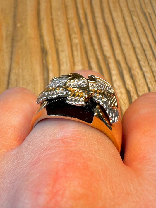 Eagle CZ Stone Black Gold on 925 Sterling Silver Size W Ring