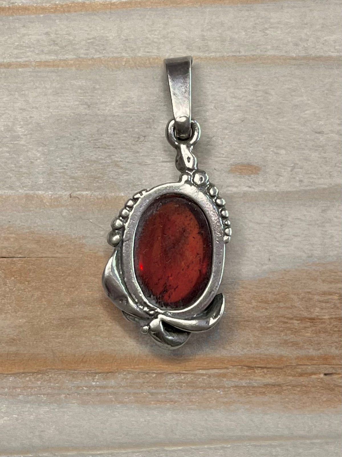 Oval Amber Ornate 925 Sterling Silver Pendant