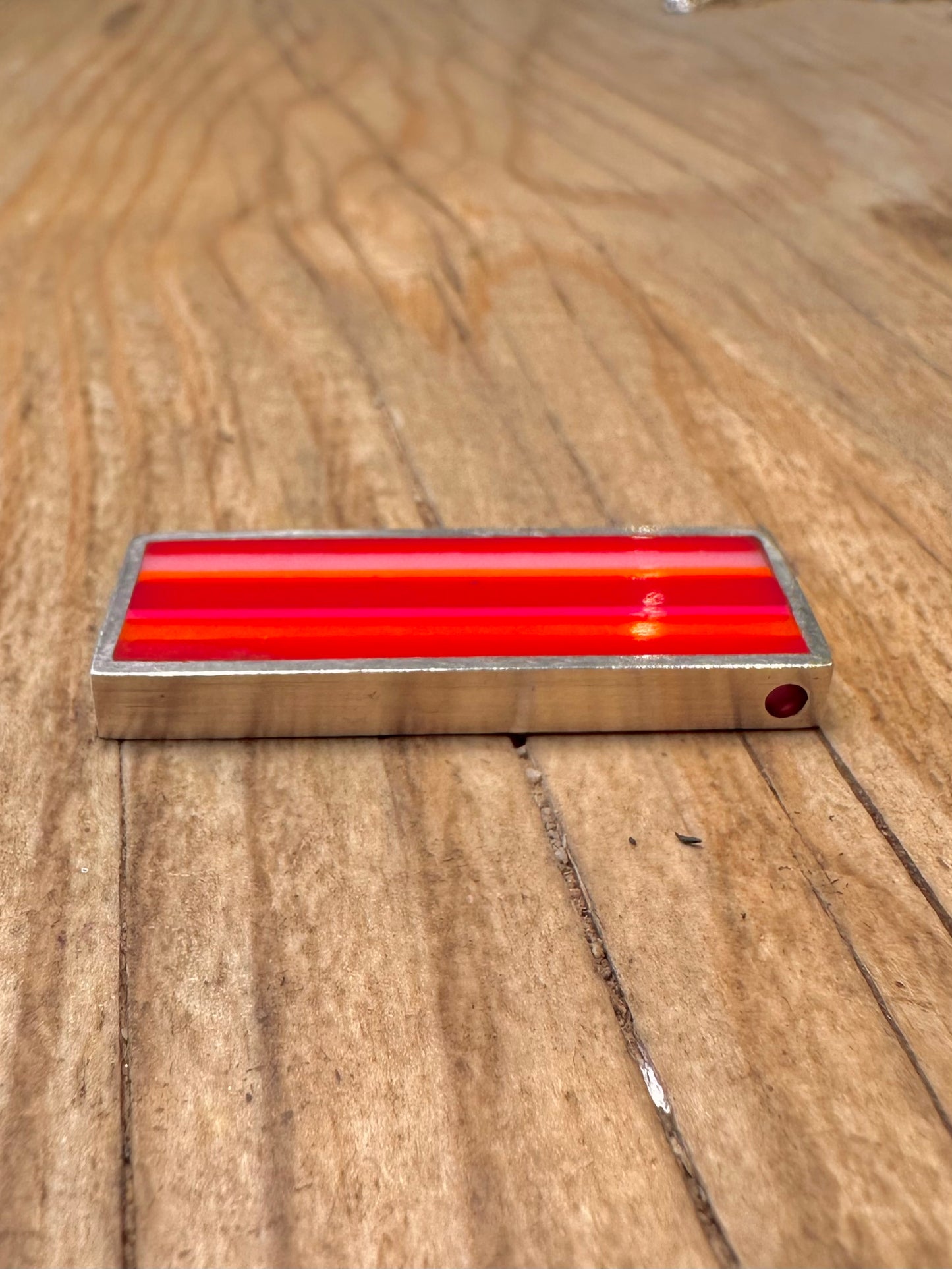 Modernist Red Striped Glass 925 Sterling Silver Pendant