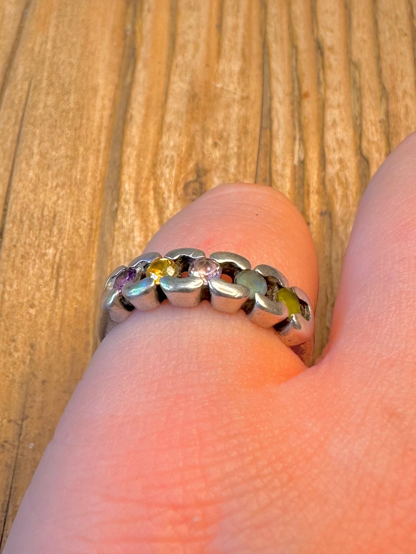 Multi Gemstone 925 Sterling Silver Size O Ring