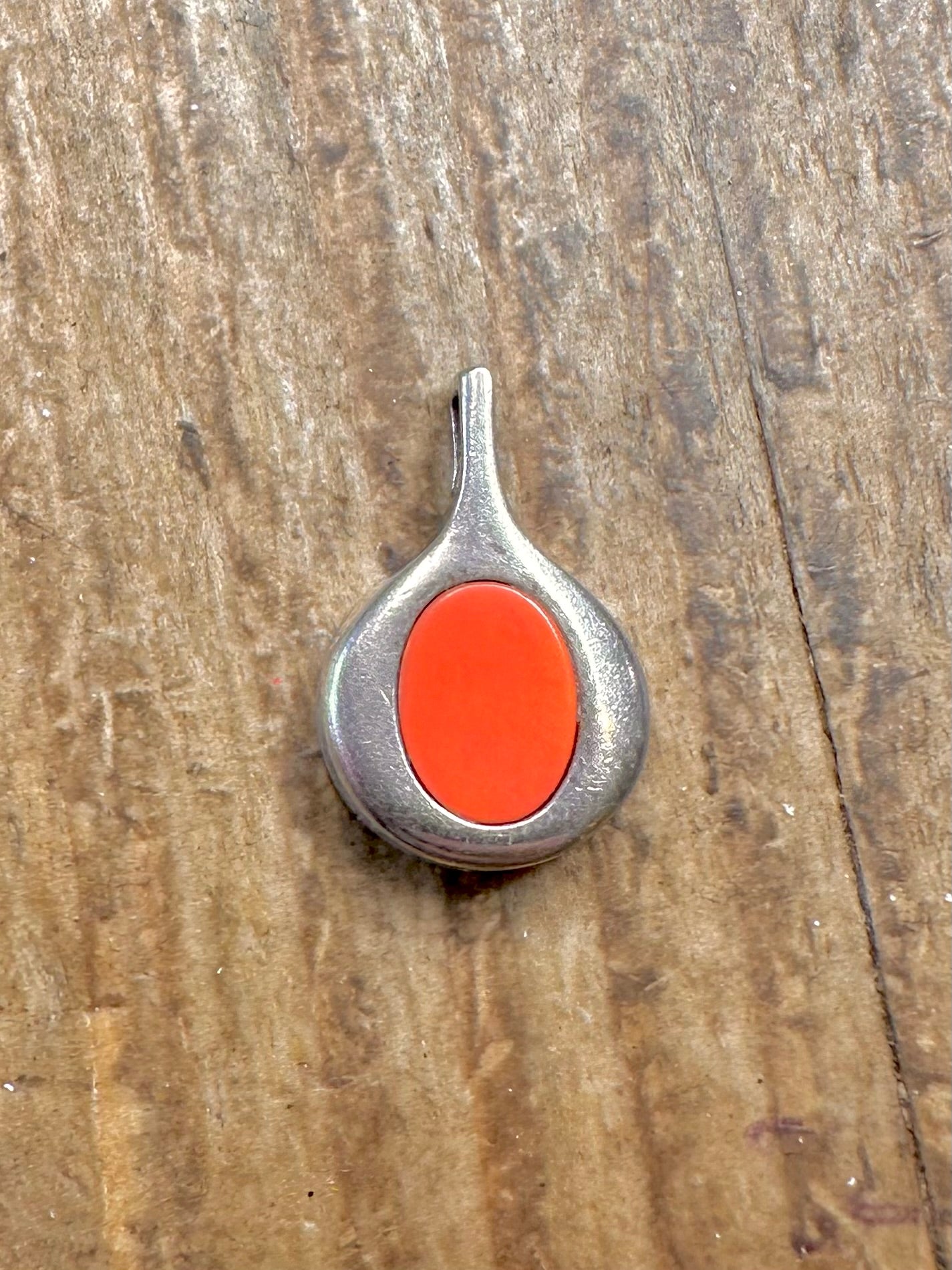Modernist Orange Oval 835 Silver Pendant