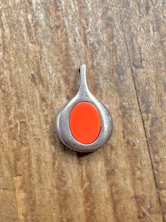 Modernist Orange Oval 835 Silver Pendant