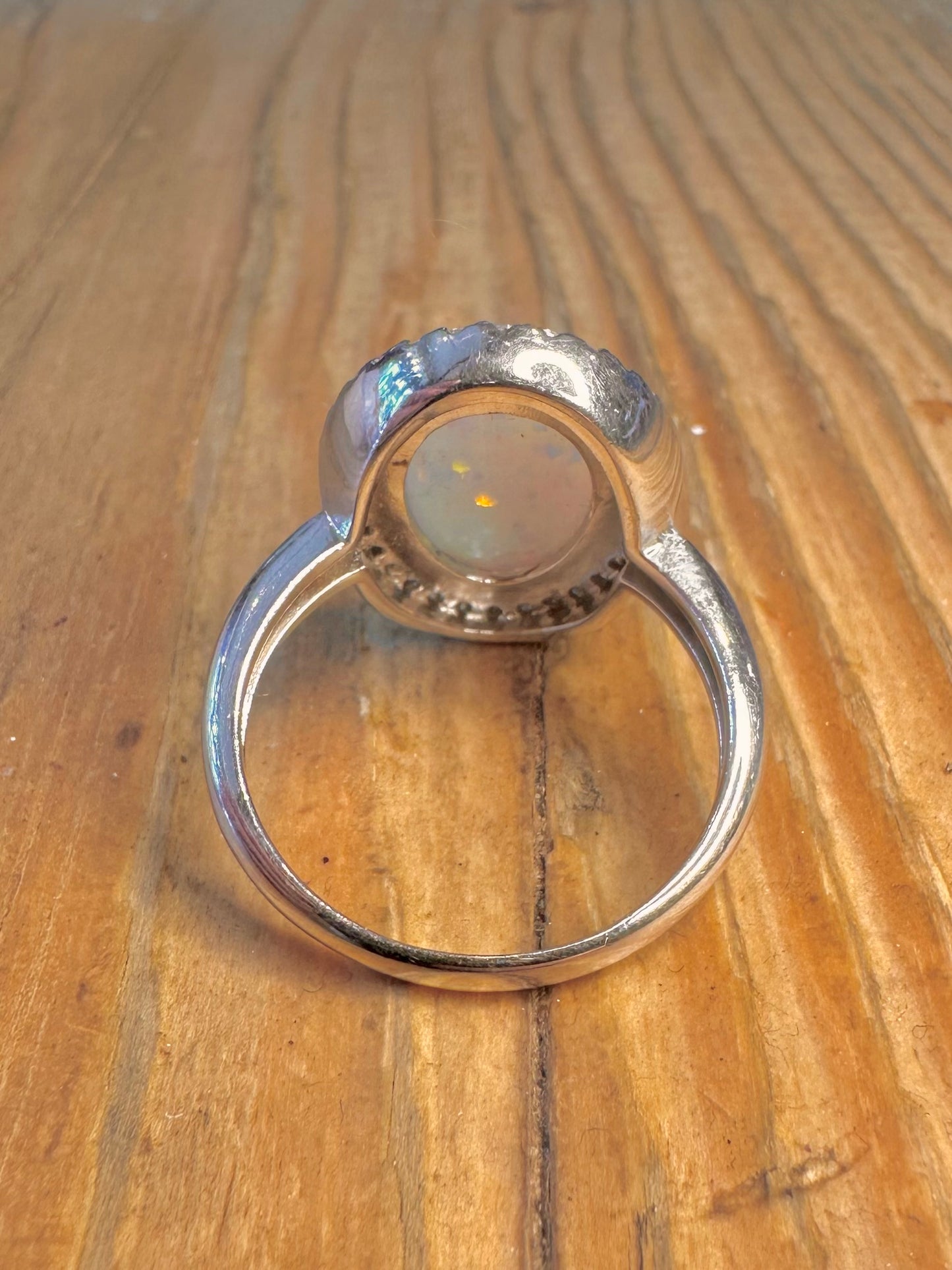 Oval Simulated Opal and White CZ 925 Sterling Silver Size U Ring