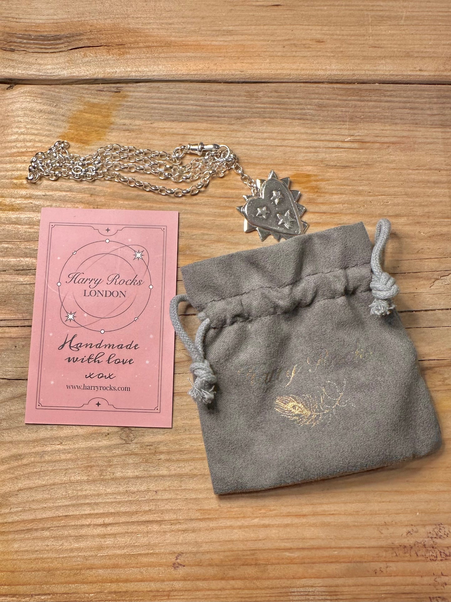 Harry Rocks Zackiger Herz Belcher-Kette Albert-Verschluss mit Box und Beutel 925 Sterling Silber 17,5 Zoll Halskette