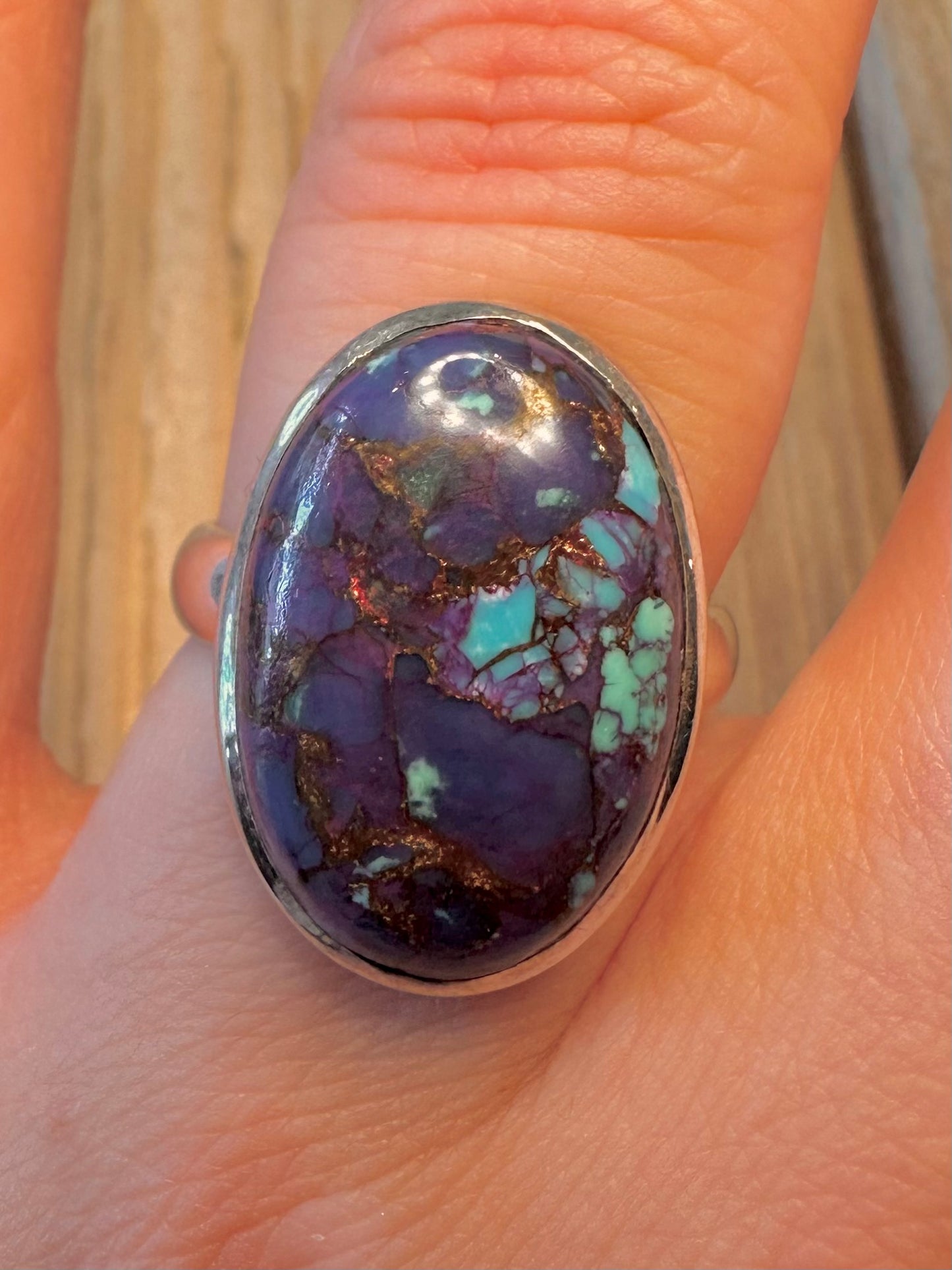 Vintage Purple Turquoise Oval 925 Sterling Silver Size R Ring