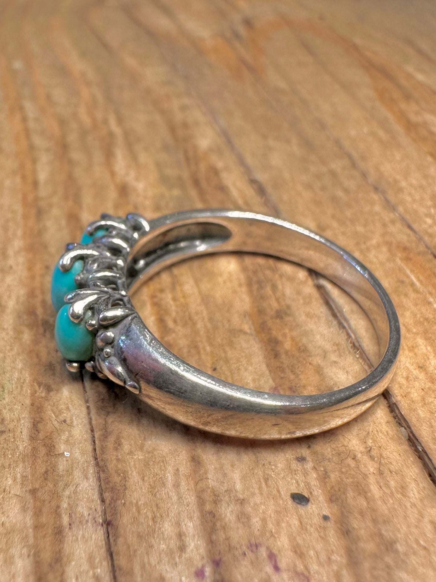 Modern Three Blue Stone 925 Sterling Silver Size U1/2 Ring