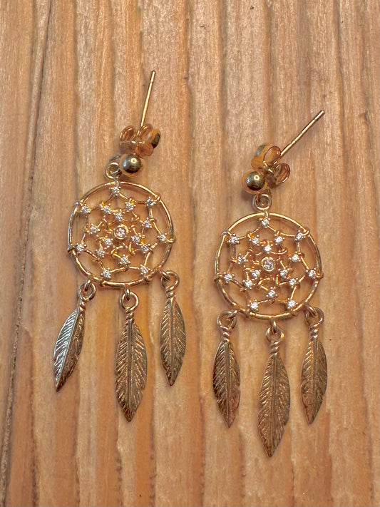 Modern Dream Catcher Gold 925 Sterling Earrings