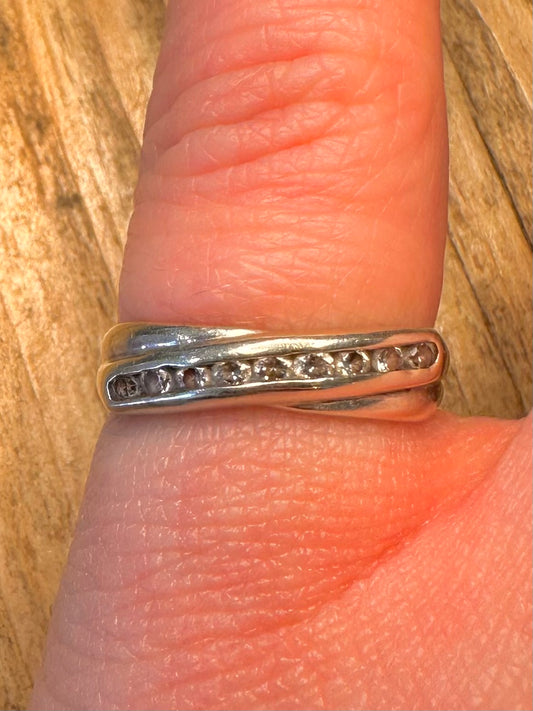 9ct White Gold White Stones Crossover Eternity Size M Ring