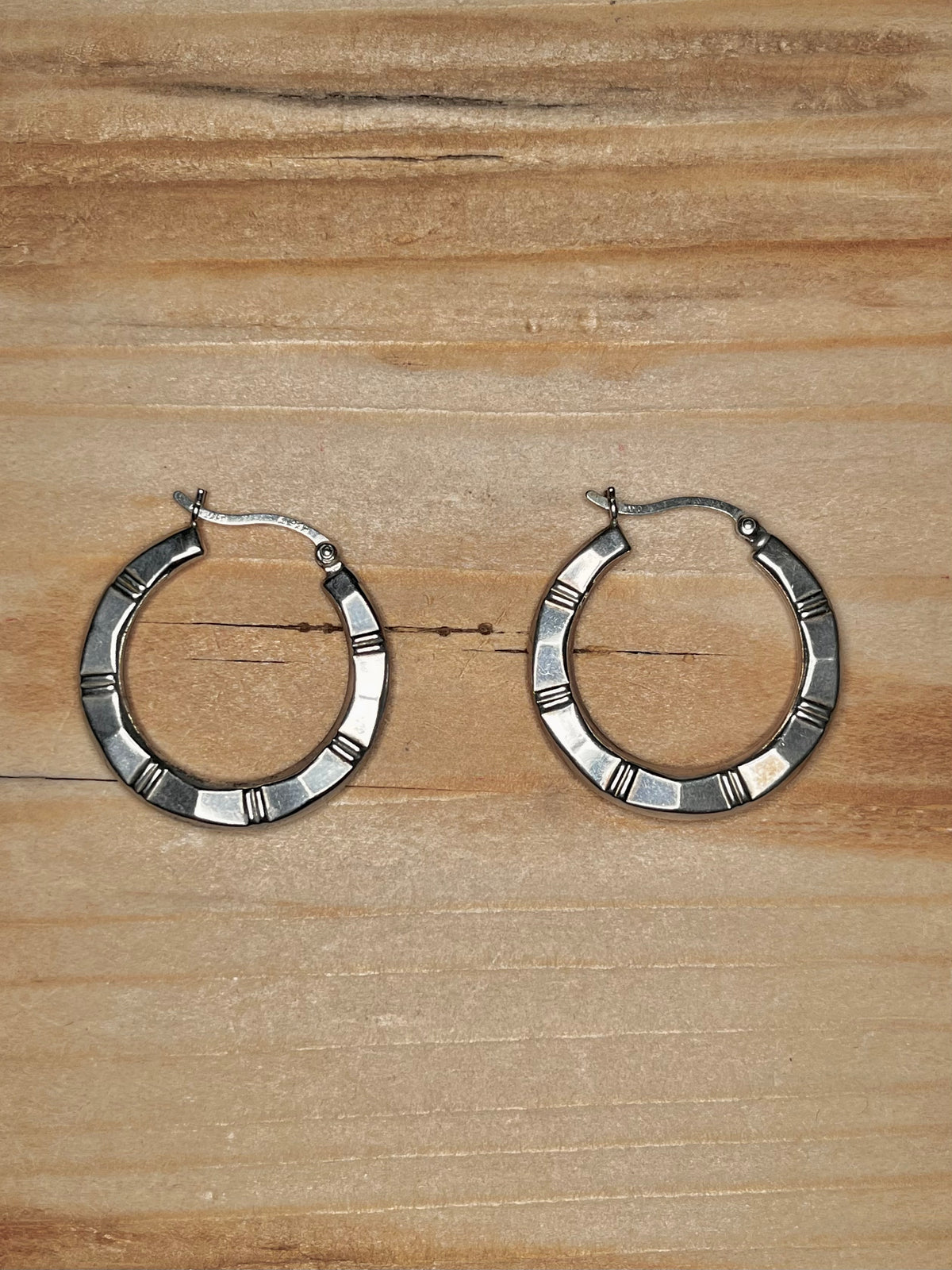 Bamboo Style Hoops 925 Sterling Silver Earrings