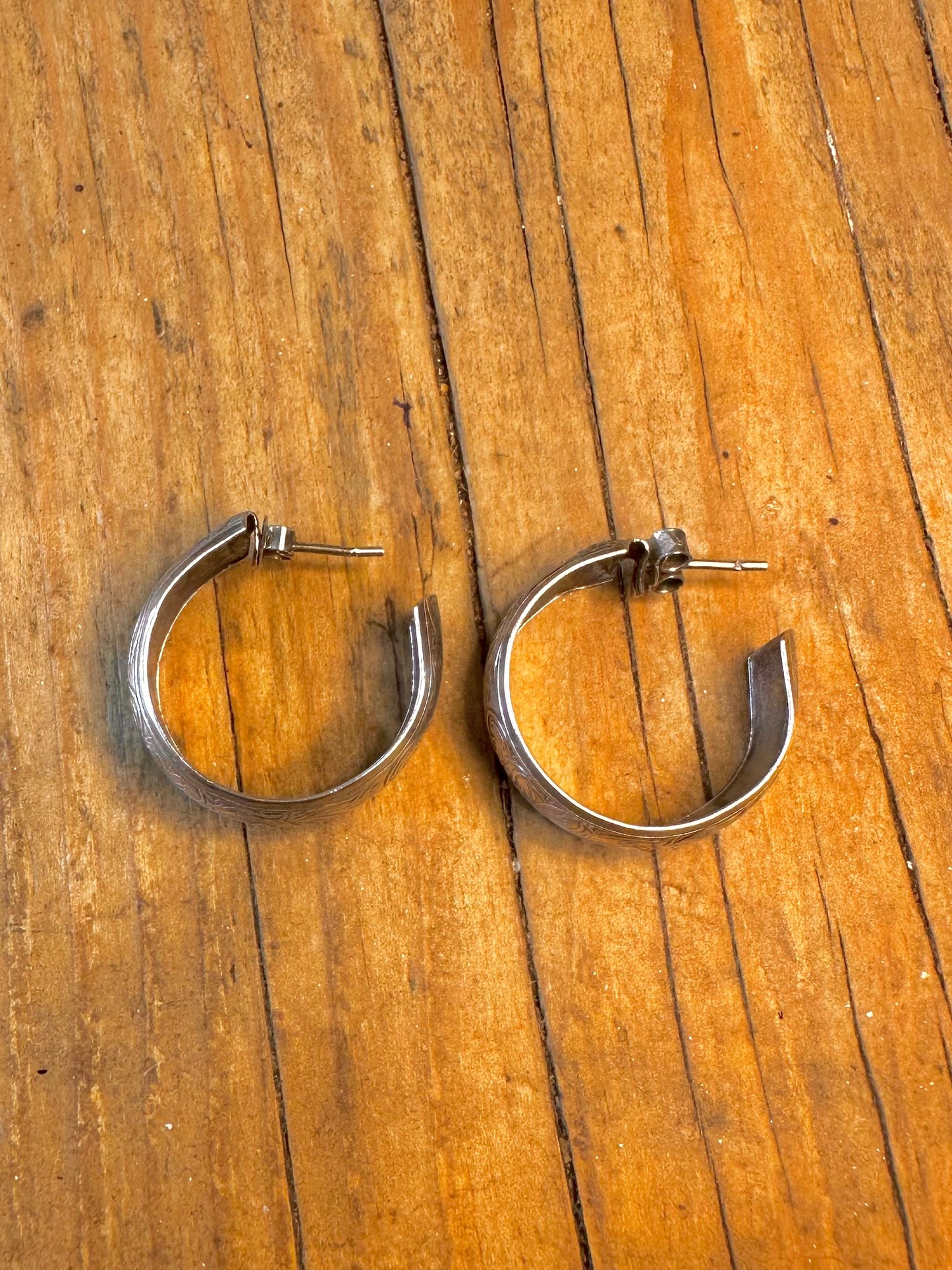 Chunky Engraved Curved Half Hoops 925 Sterling Silver Earrings