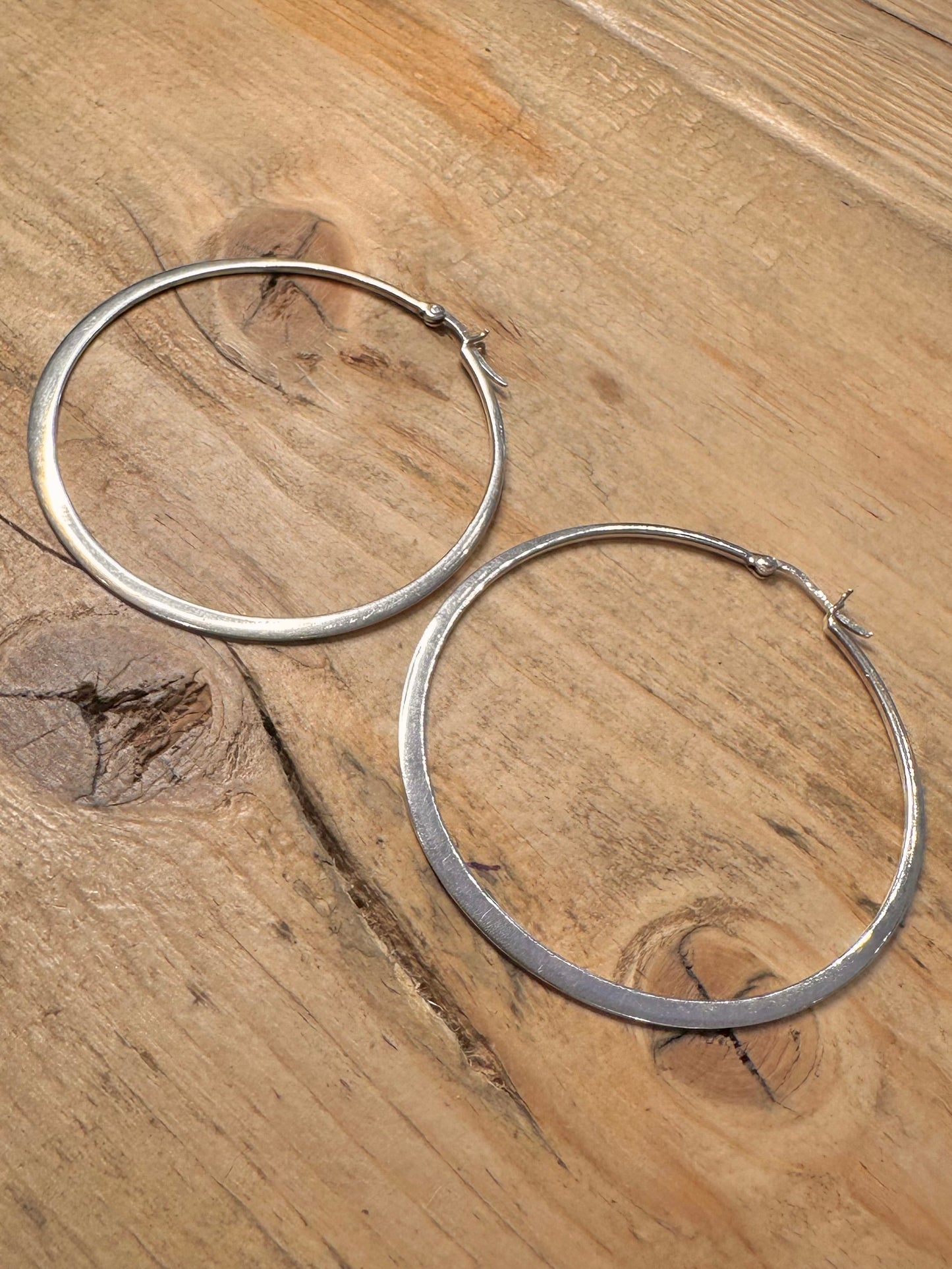 Vintage Large Flat Hoops 925 Silver Earrings