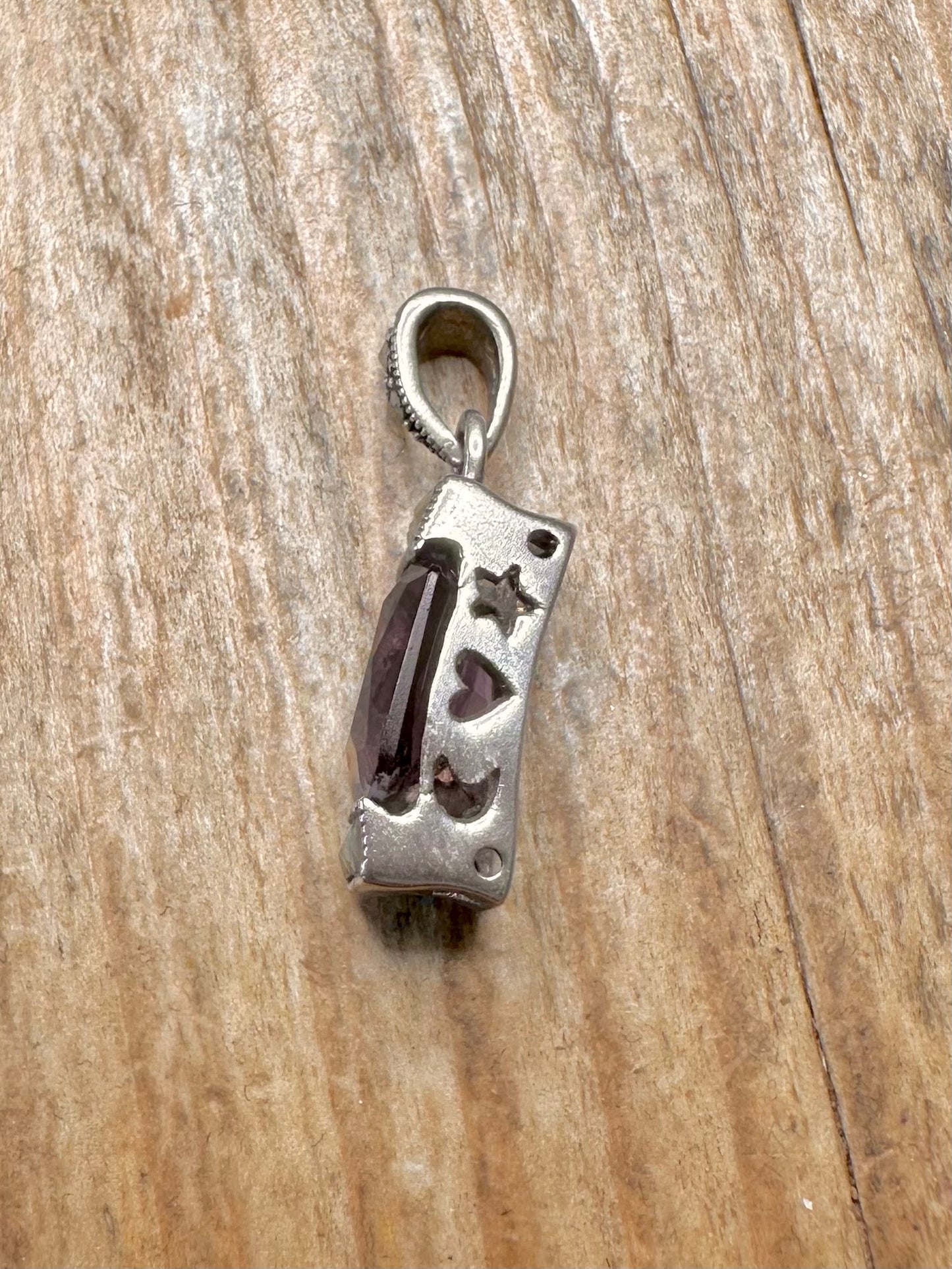Purple Rectangle Gemstone and Marcasite 925 Sterling Silver Pendant