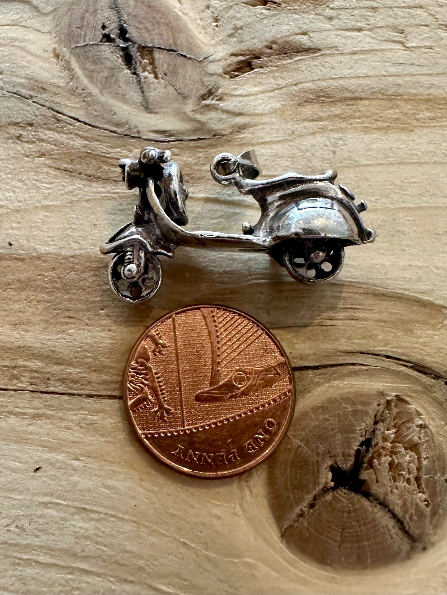 Vintage Vespa Moped Moving Wheels 925 Silver Pendant