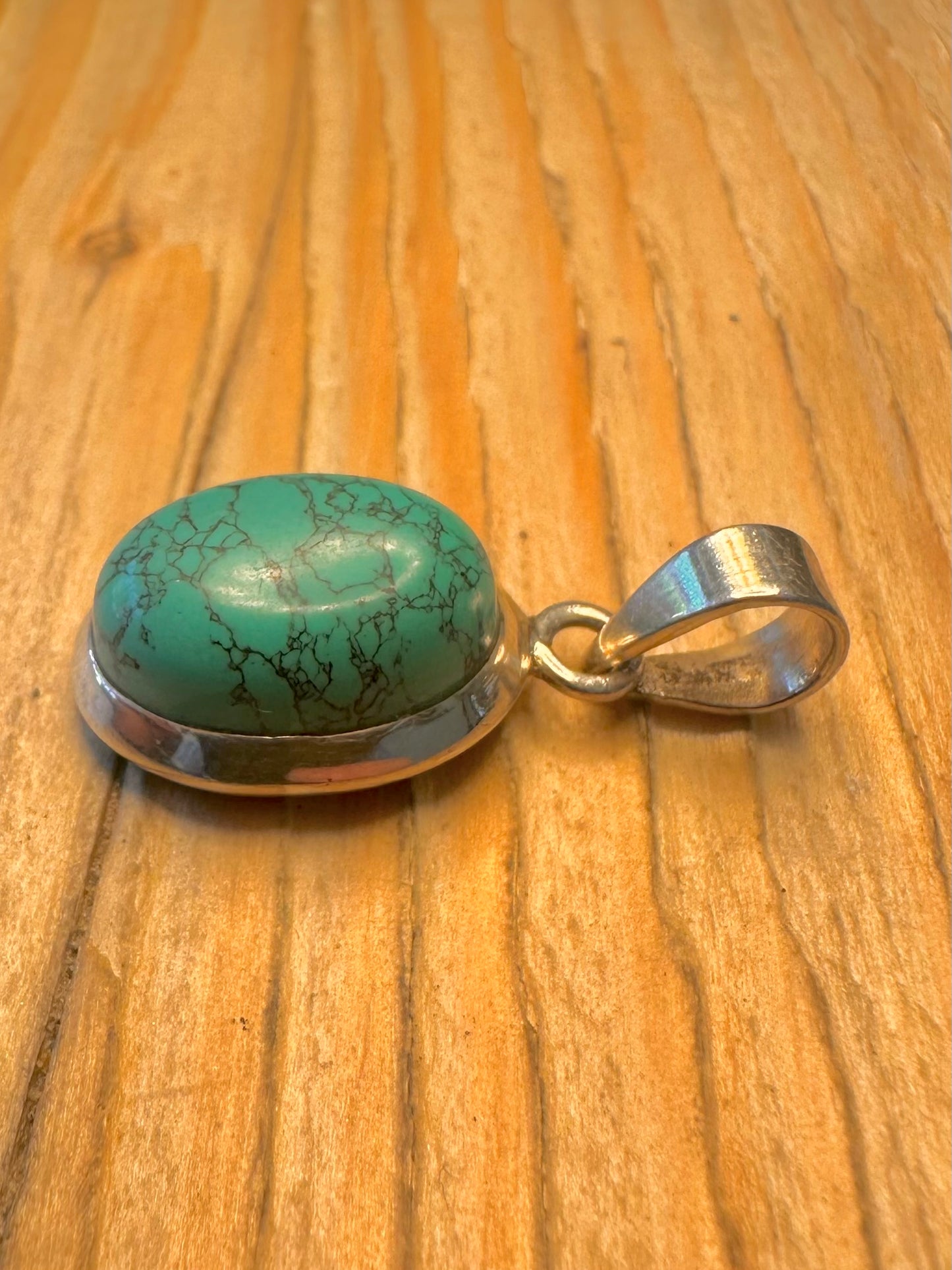 Vintage Turquoise Oval 925 Sterling Silver Pendant