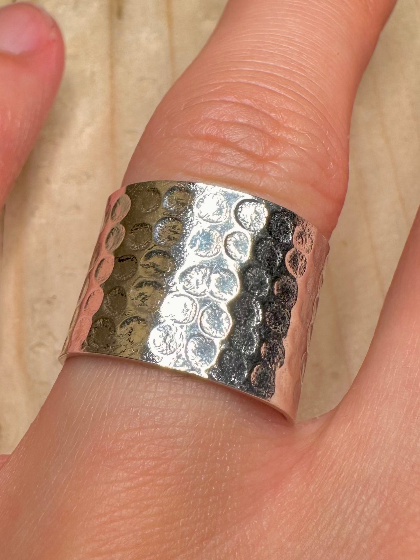 Hammered Wide Band 925 Sterling Silver Size M Ring