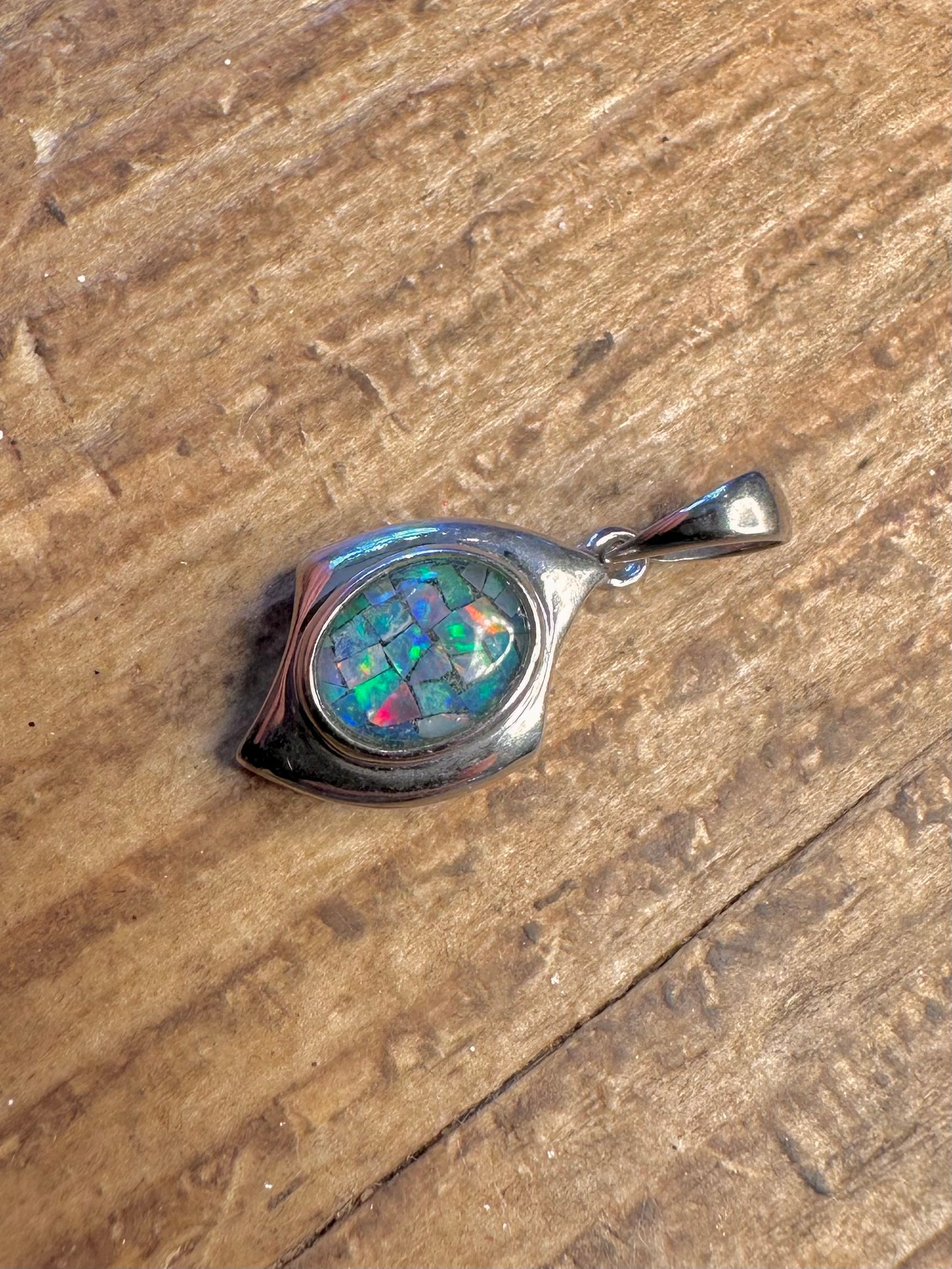 Mosaik Opal Intarsien 925 Sterling Silber Anhänger