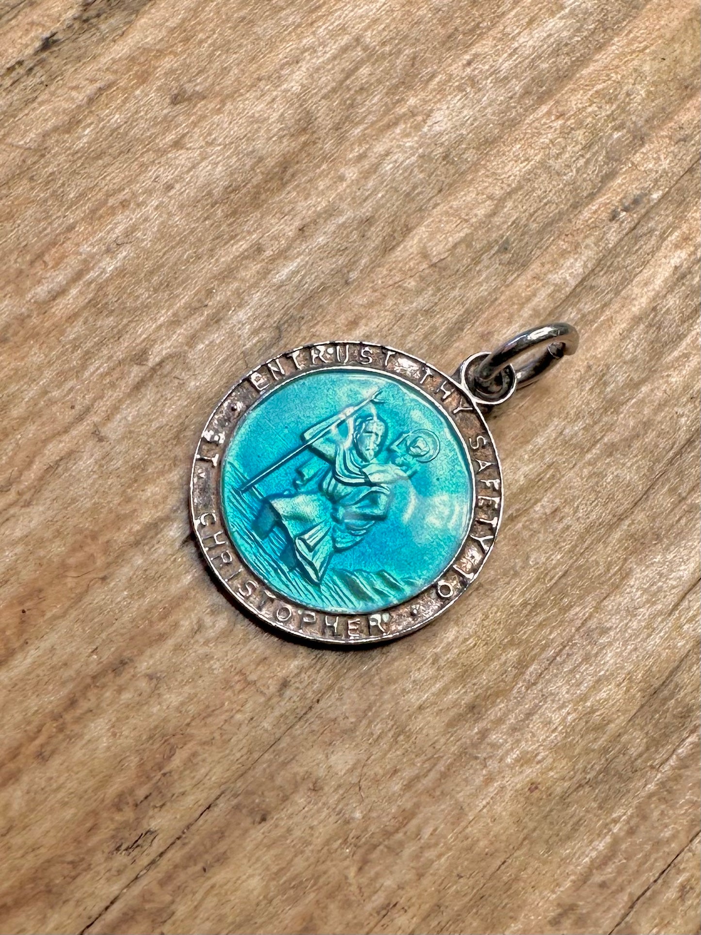 Vintage Georg Jensen St. Christopher Emaille Blau 925 Sterling Silber Anhänger