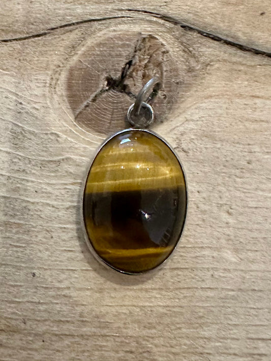 Vintage Oval Large Tigers Eye 925 Silver Pendant