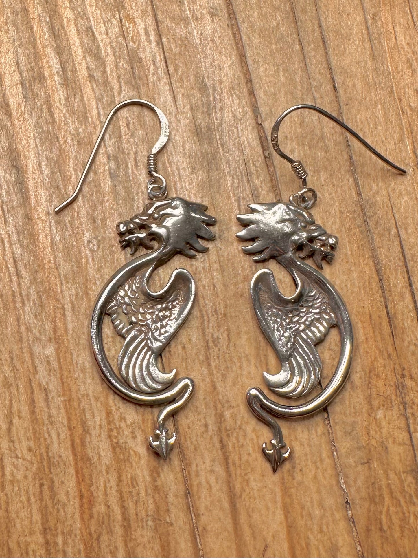 Vintage 1989 Dragon 925 Sterling Silver Earrings