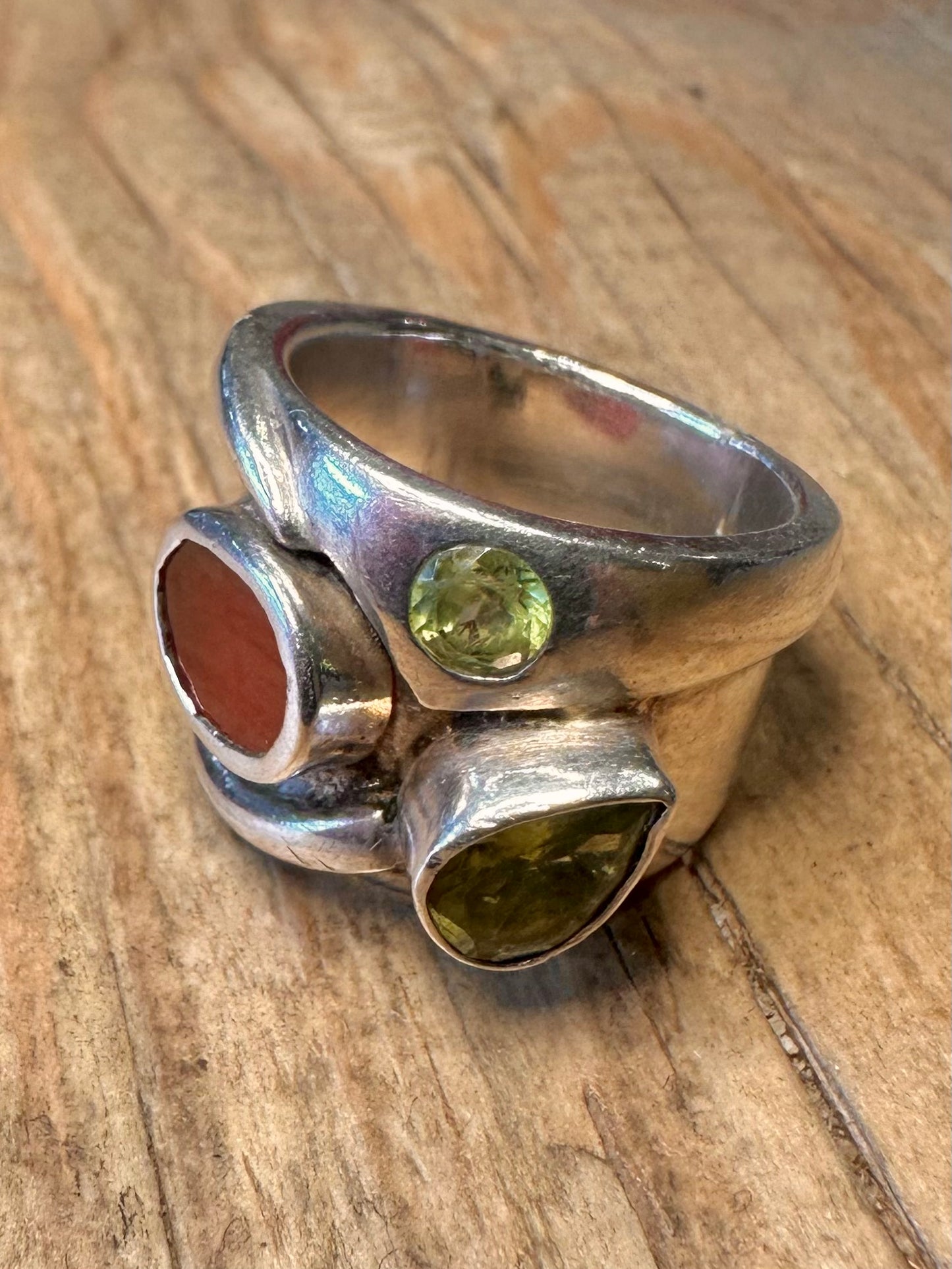 Abstract Multi Stone Chunky 925 Sterling Silver Size N Ring