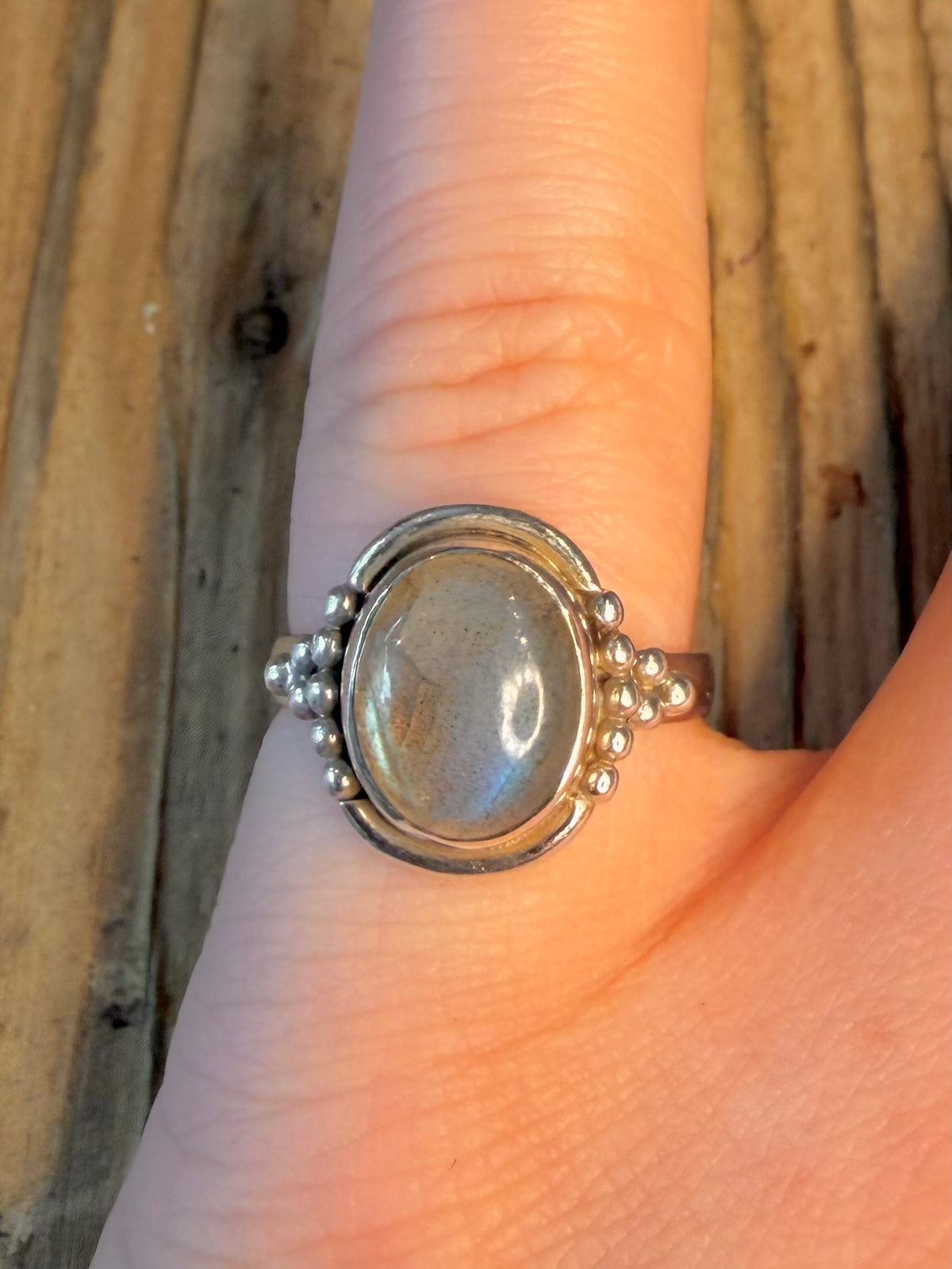 Oval Labradorite Boho Style 925 Sterling Silver Size N Ring