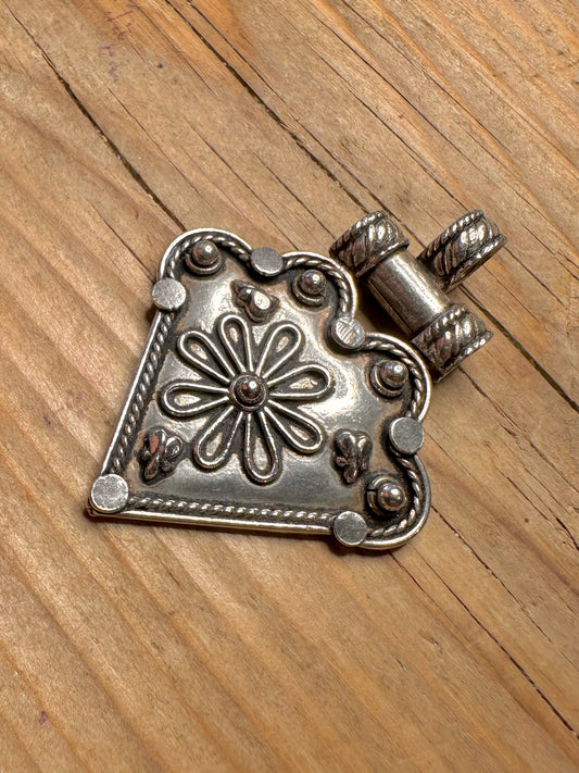 Vintage Tribal Triangle Floral 925 Sterling Silver Earrings