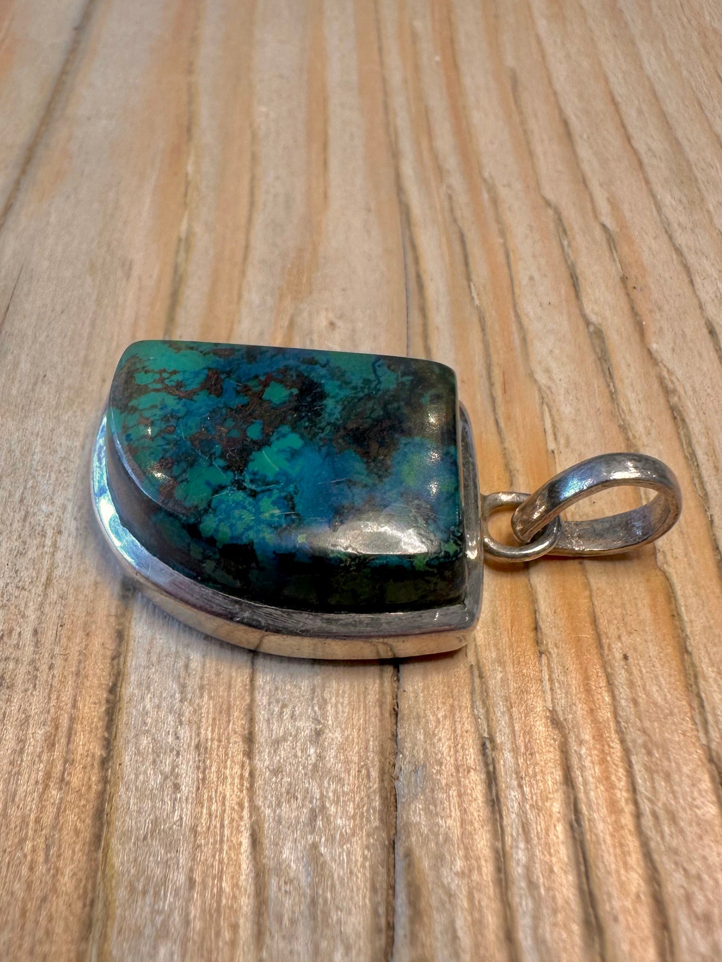 Vintage Chrysocolla Blue 925 Sterling Silver Pendant